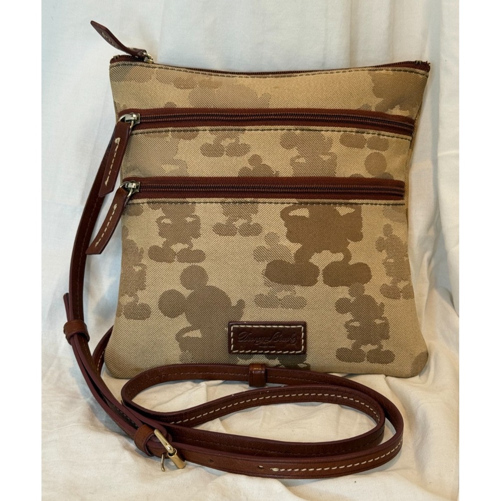 Disney Parks + Dooney & Bourke Mickey Silhouette Crossbody Purse Tan Brown